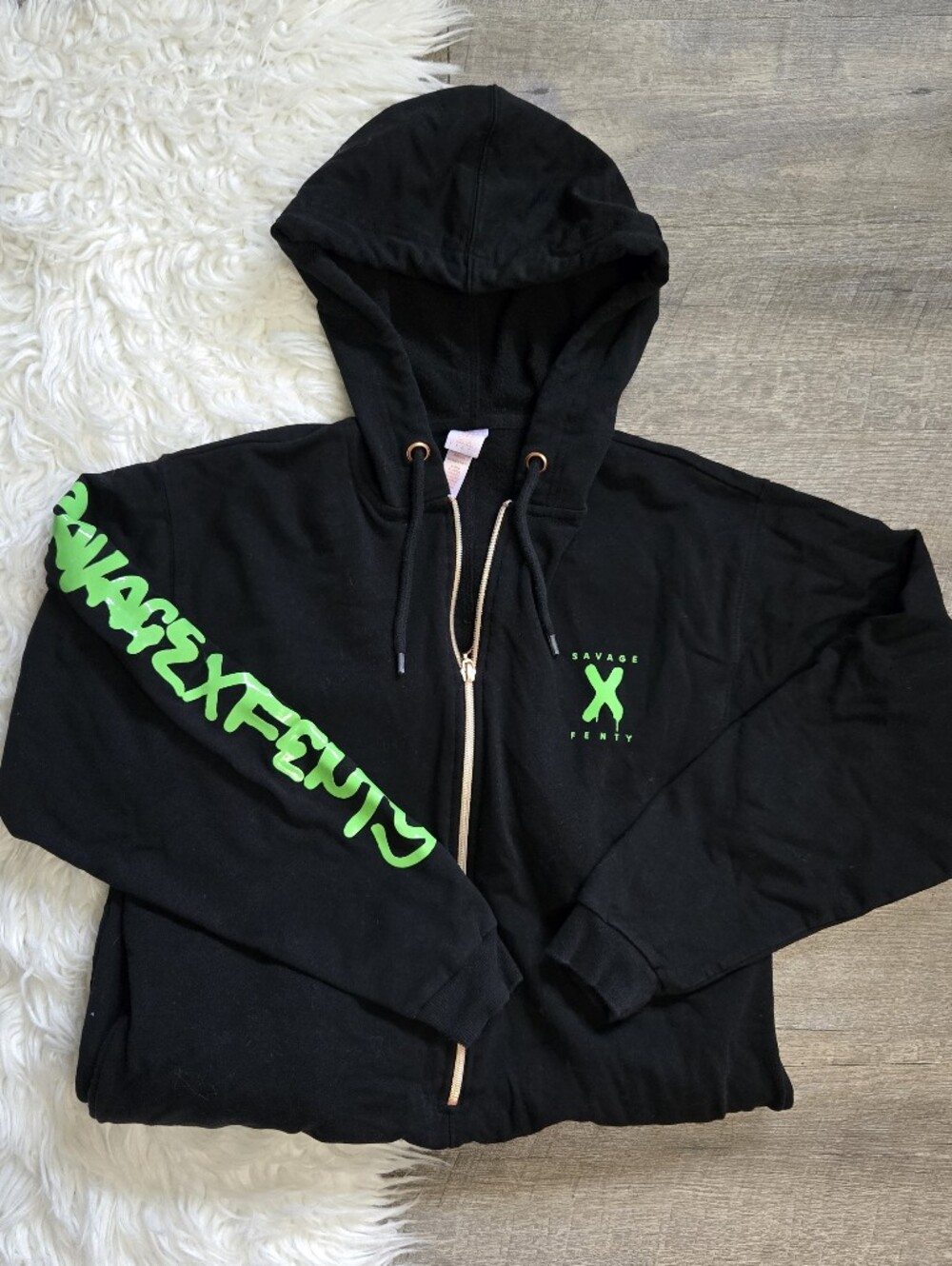 Savage X Fenty Women's Black And Neon Green Hooded Jumpsuit Onesie